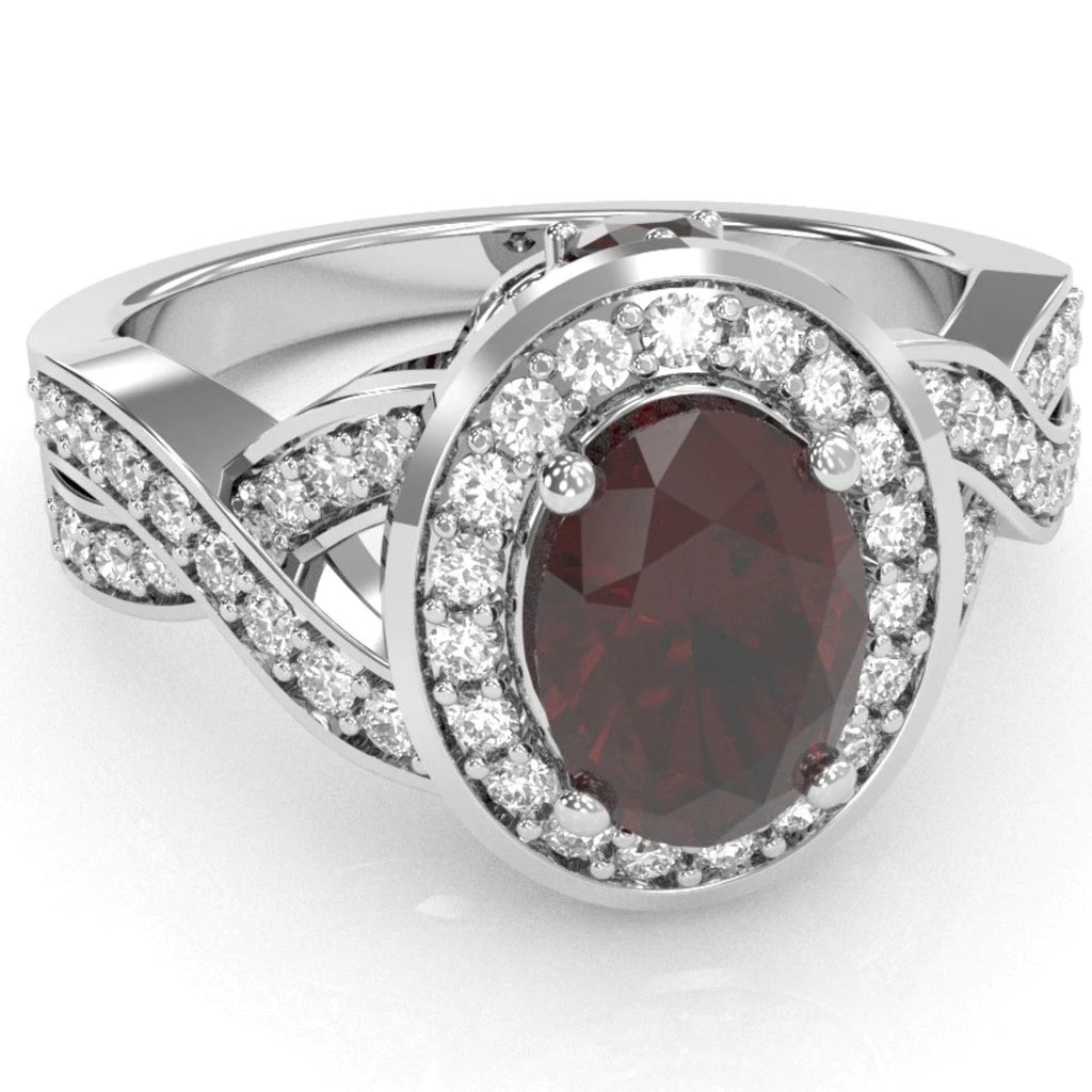 14k White Gold Garnet Diamond Engagement Ring F171