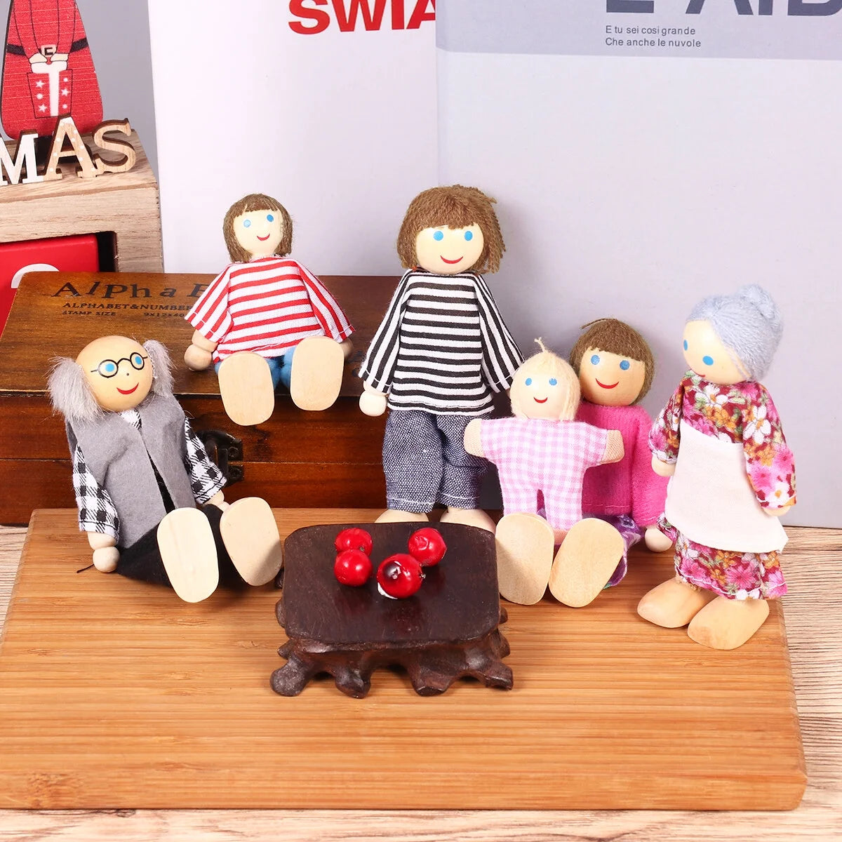 Wooden Dollhouse Dolls Set of 7 Figures J12020