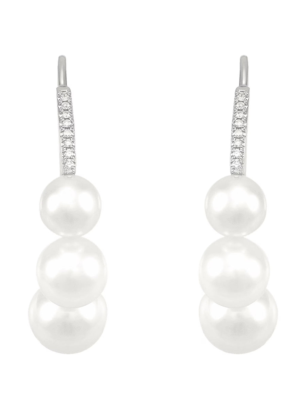 White Freshwater Pearl J-Hoop Drop Earrings with Diamonds in 14kt White Gold S1212