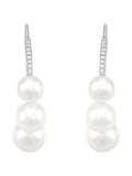 White Freshwater Pearl J-Hoop Drop Earrings with Diamonds in 14kt White Gold S1212