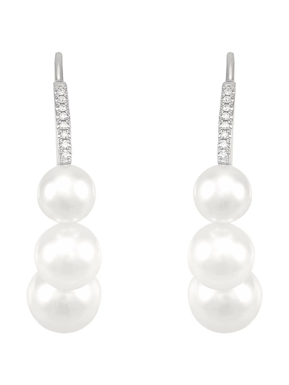 White Freshwater Pearl J-Hoop Drop Earrings with Diamonds in 14kt White Gold S1212