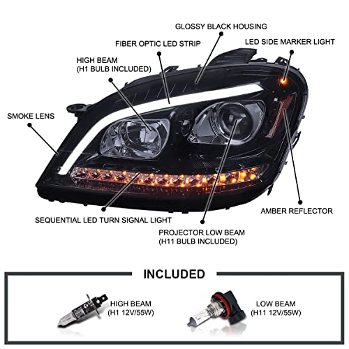 Chrome Projector LED Sequential Signal Headlights Left + Right Pair D664