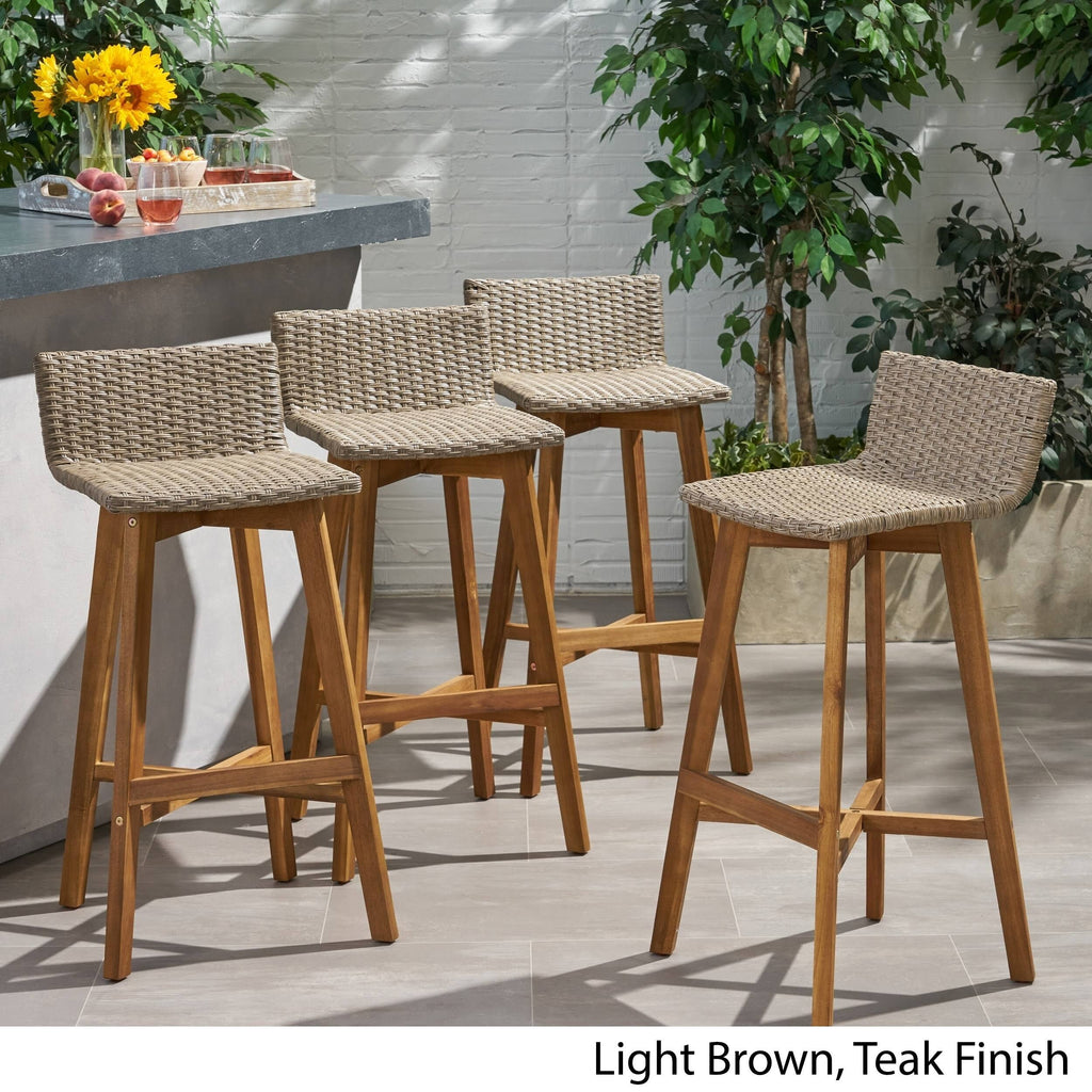 4pk Acacia Wood Wicker Patio Barstools Brown X854