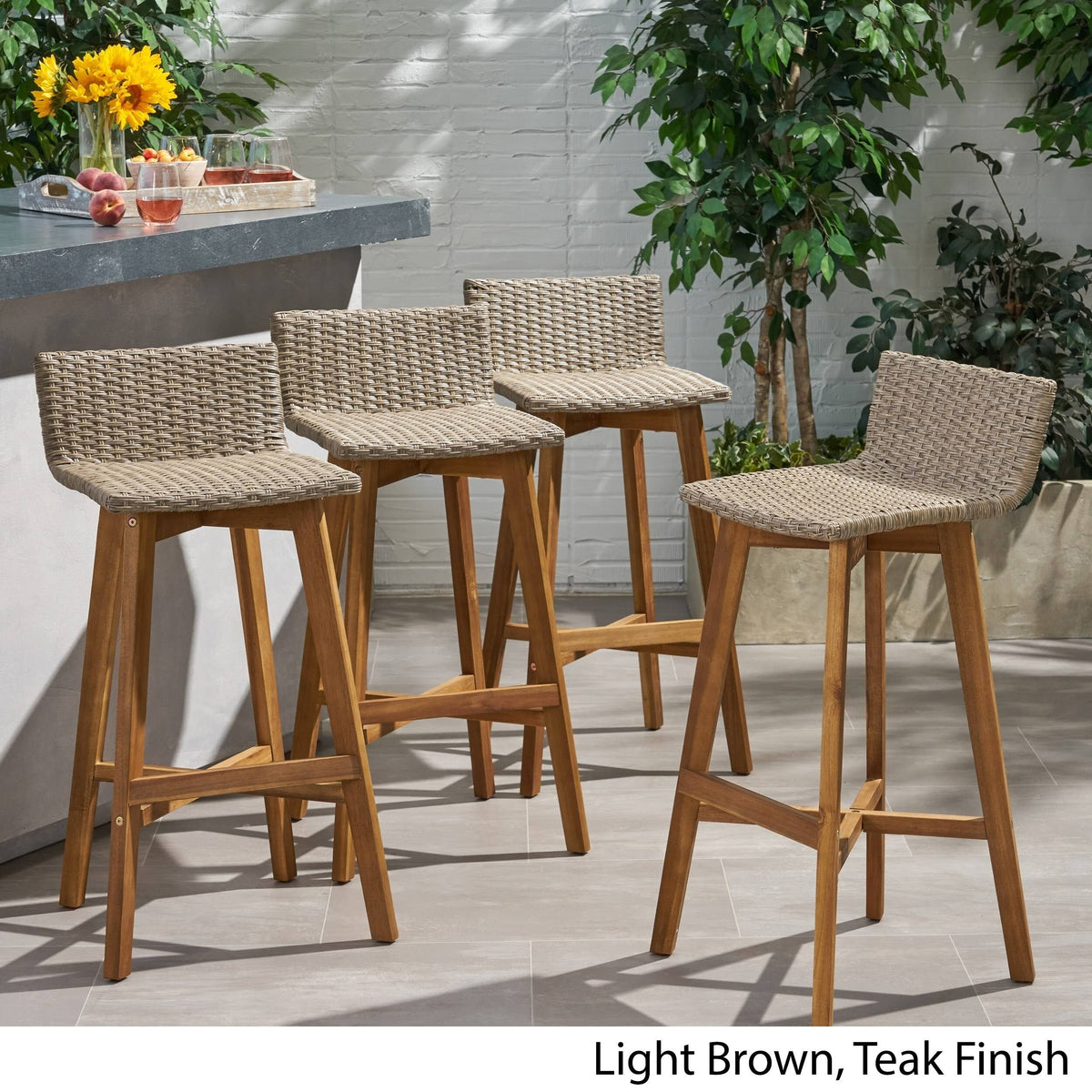 4pk Acacia Wood Wicker Patio Barstools Brown X854