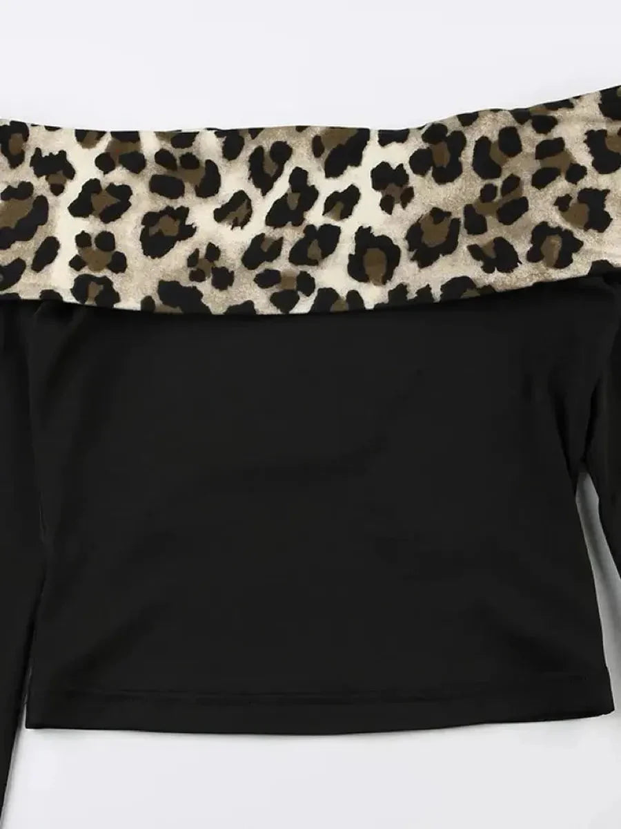 Cheetah Print Off Shoulder 2 Pcs Set C41696