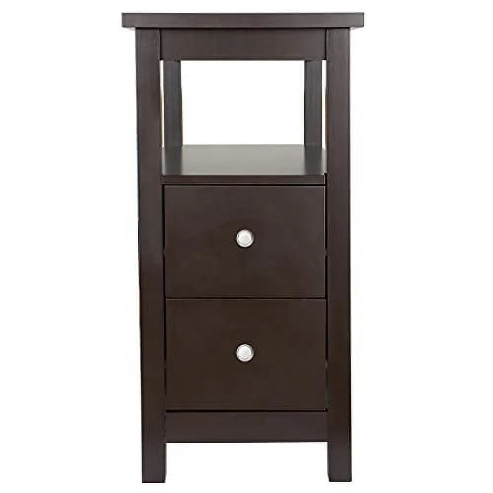 Espresso Narrow Side Table with Drawers and Shelf V26765