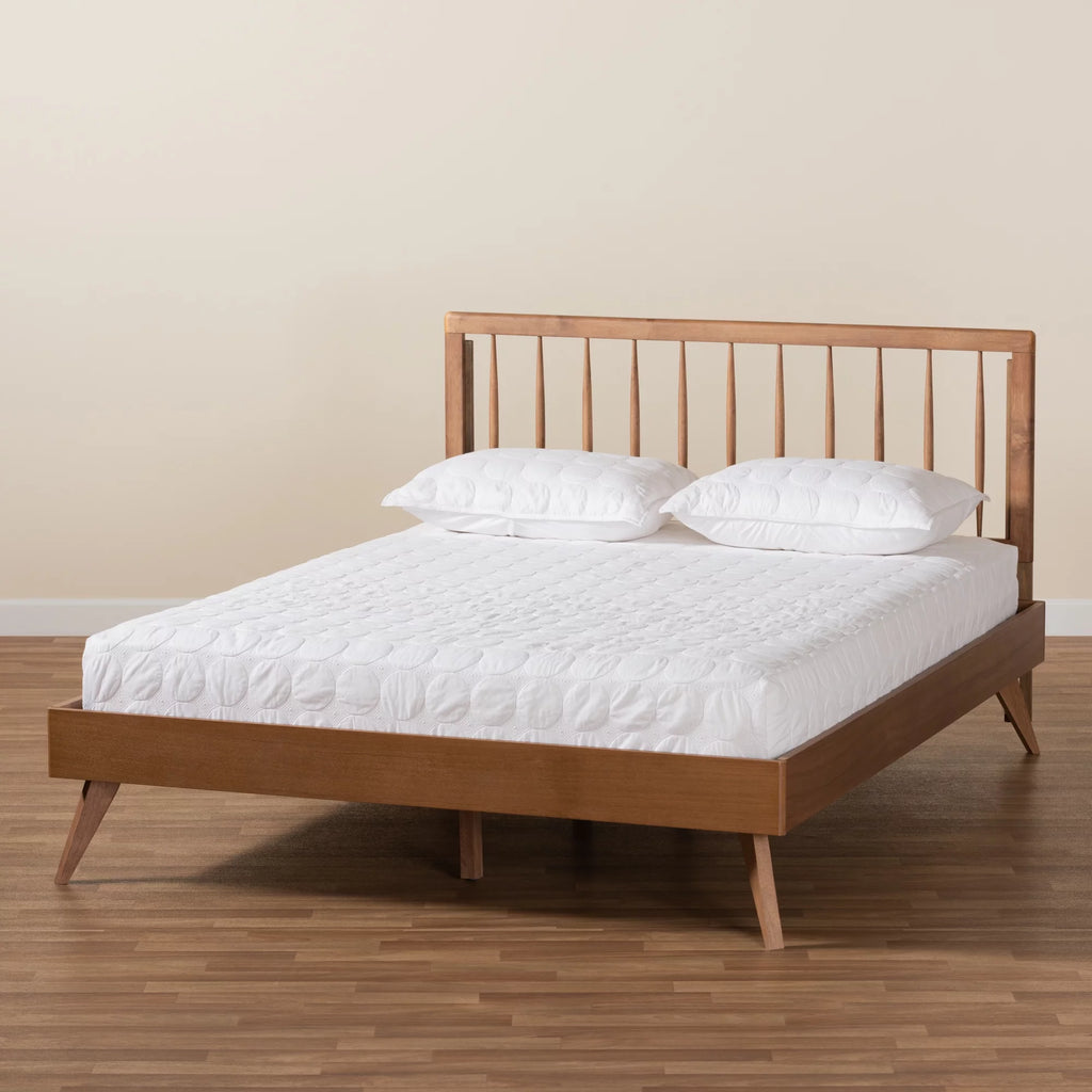 Full Ash Walnut Wood Platform Bed C1129