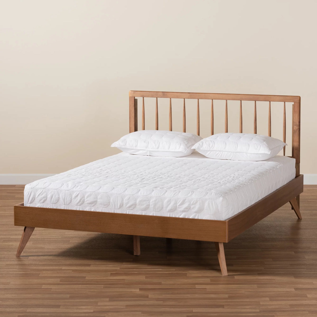 Full Ash Walnut Wood Platform Bed C1129