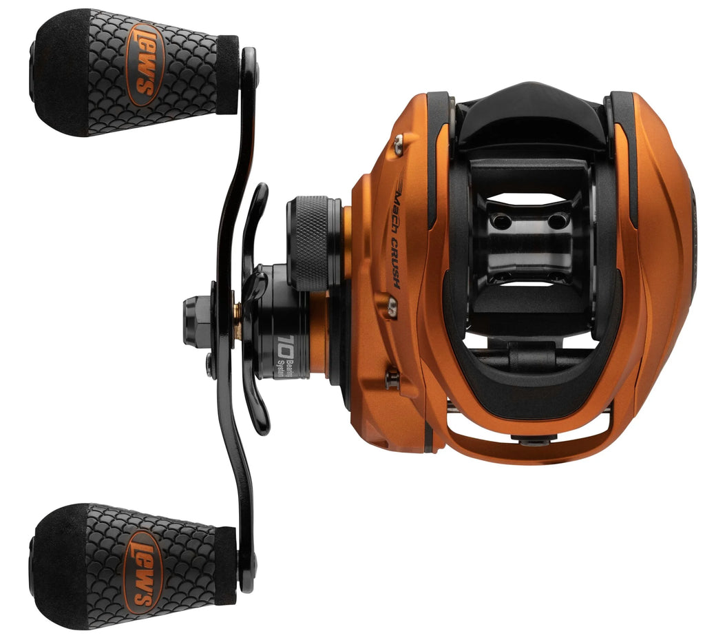 Orange Baitcast Fishing Reel, Right-Hand Retrieve, 7.5:1 Gear Ratio, 10 Bearing System C59607
