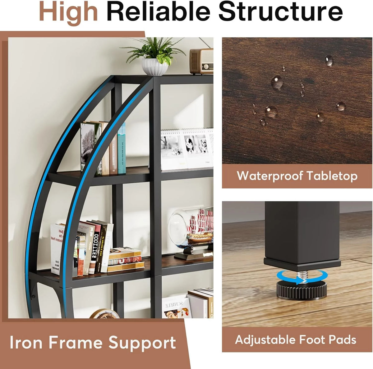 69" Tall 5 Tiers Rustic Brown Bookshelf B7305
