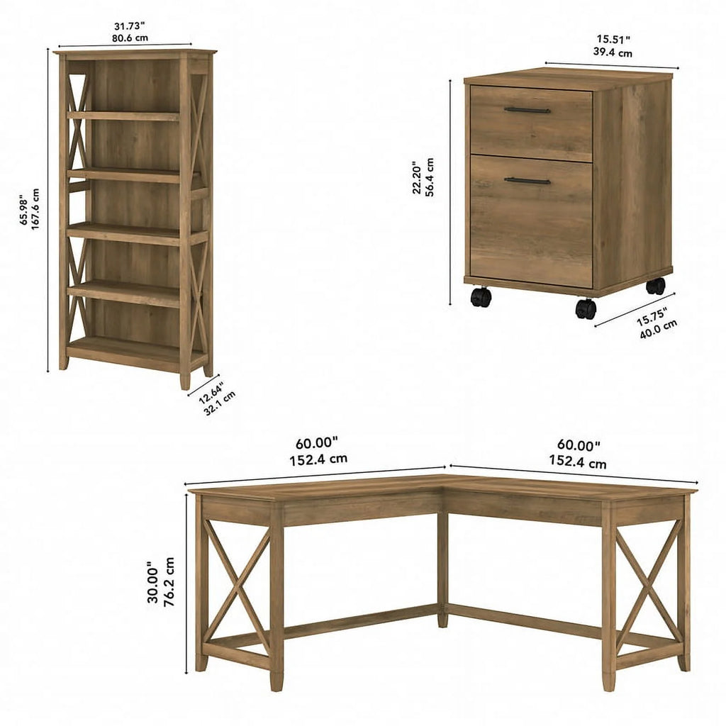 L Desk with Drawers and Bookcase Reclaimed Pine Engineered Wood K4459