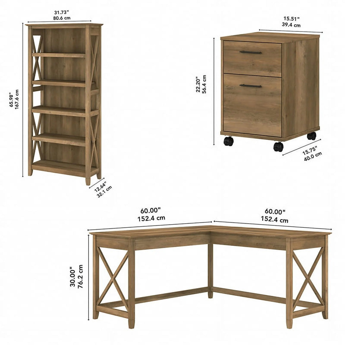 L Desk with Drawers and Bookcase Reclaimed Pine Engineered Wood K4459
