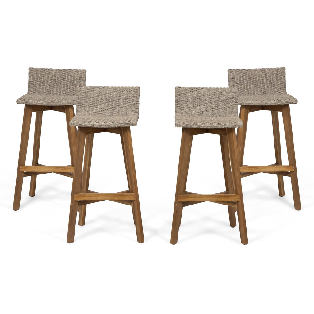 4pk Acacia Wood Wicker Patio Barstools Brown X854