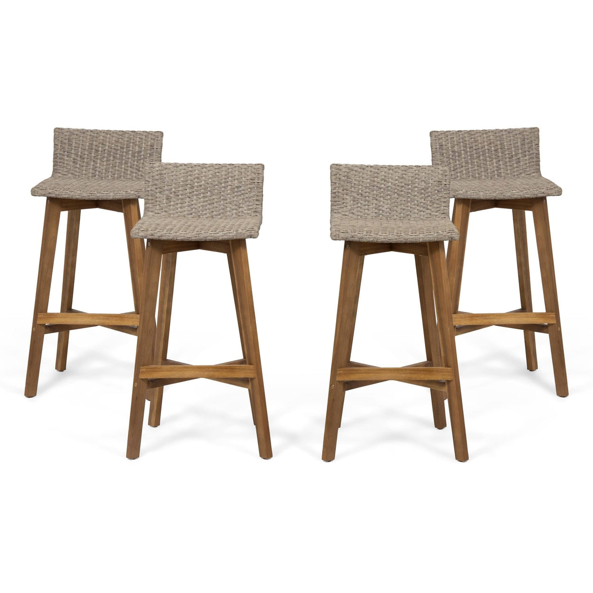 4pk Acacia Wood Wicker Patio Barstools Brown X854