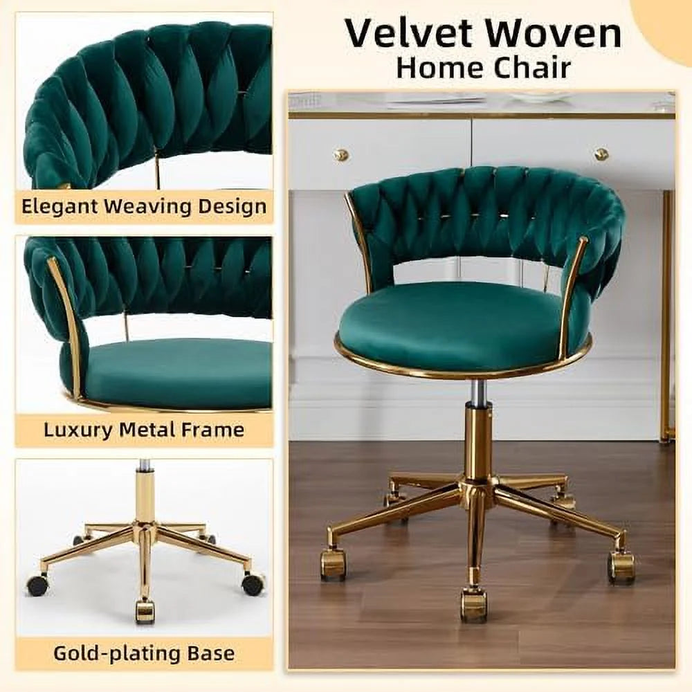 Dark Blue Velvet Desk Chair with Wheels W1354