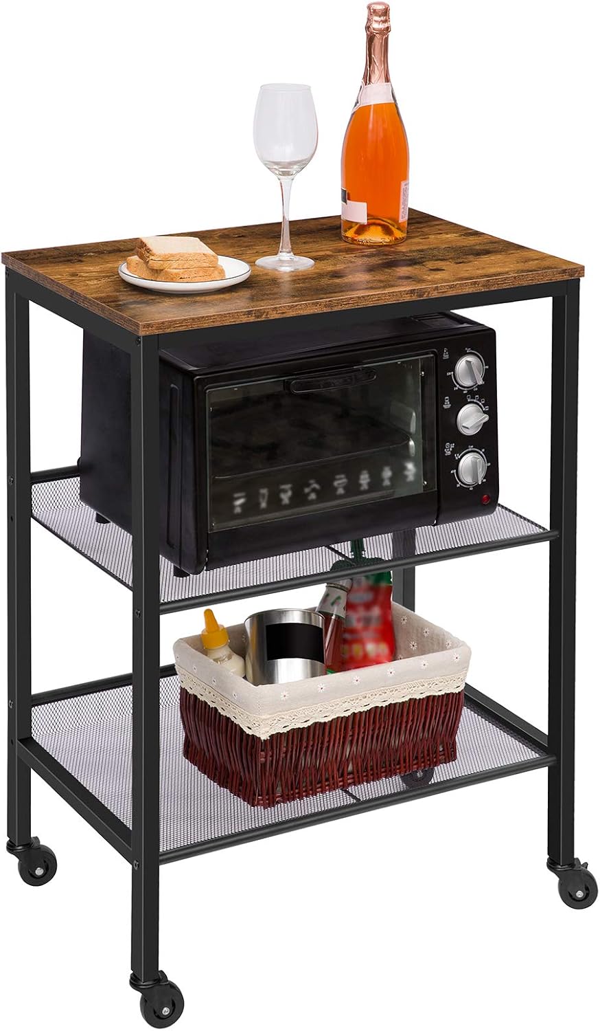3-Tier Utility Cart on Wheels with Adjustable Feet I8385
