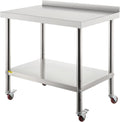 Stainless Steel Prep Table, 30 x 24 x 35 Inch, 440lbs Load Capacity, with Backsplash, Adjustable Undershelf & 4 Casters W632454