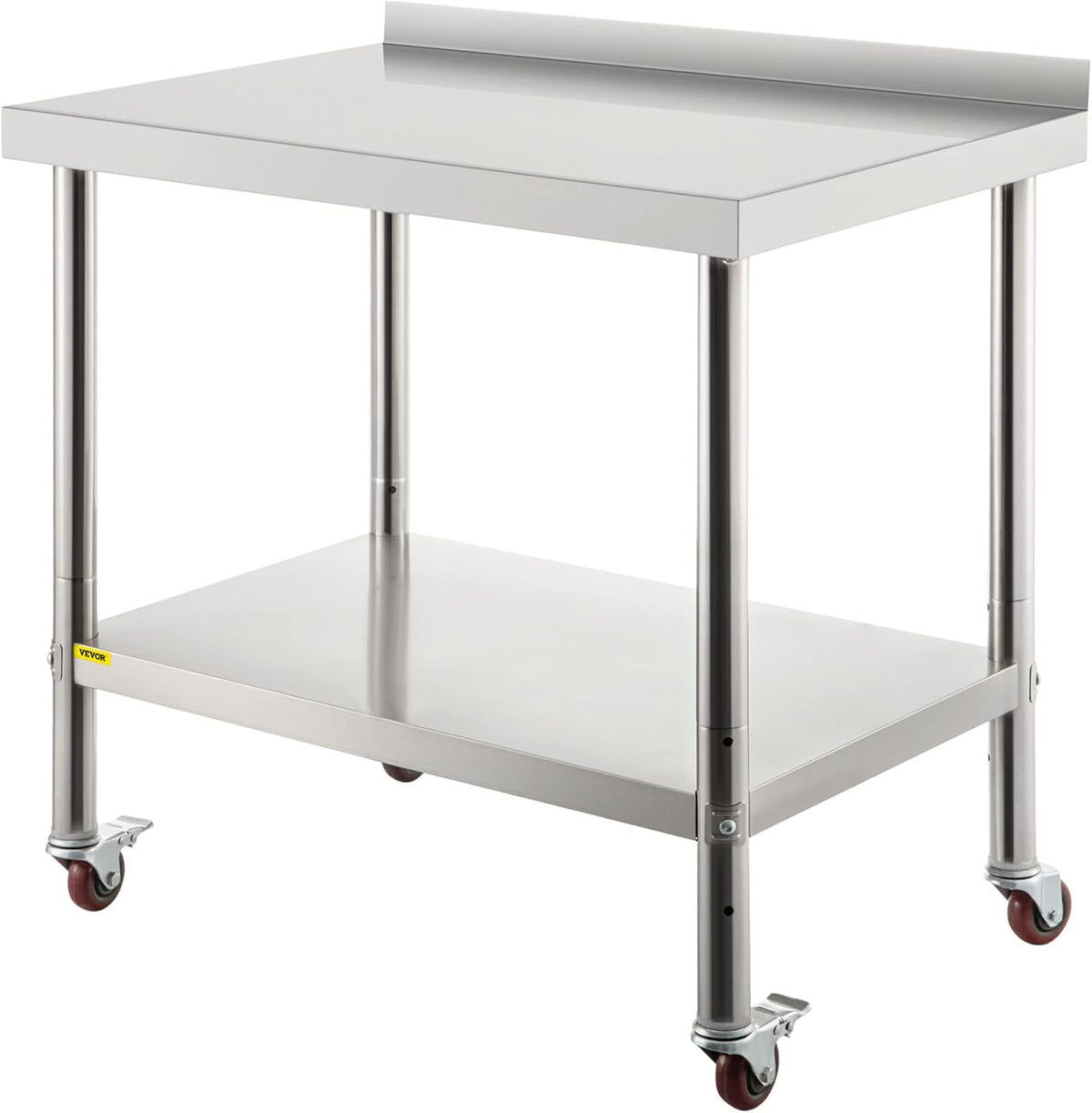 Stainless Steel Prep Table, 30 x 24 x 35 Inch, 440lbs Load Capacity, with Backsplash, Adjustable Undershelf & 4 Casters W632454