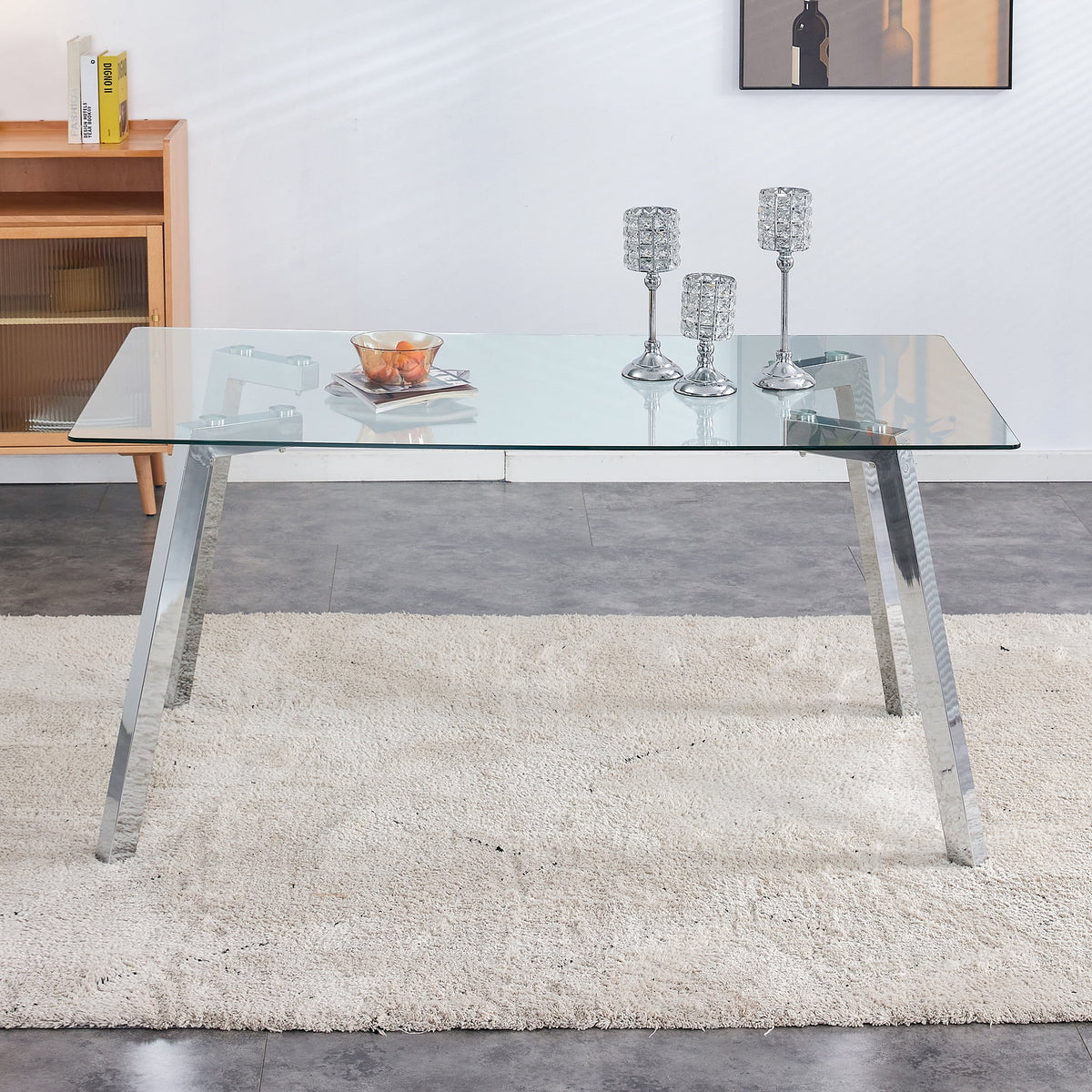 Rectangle Glass Dining Table with Metal Base Q986