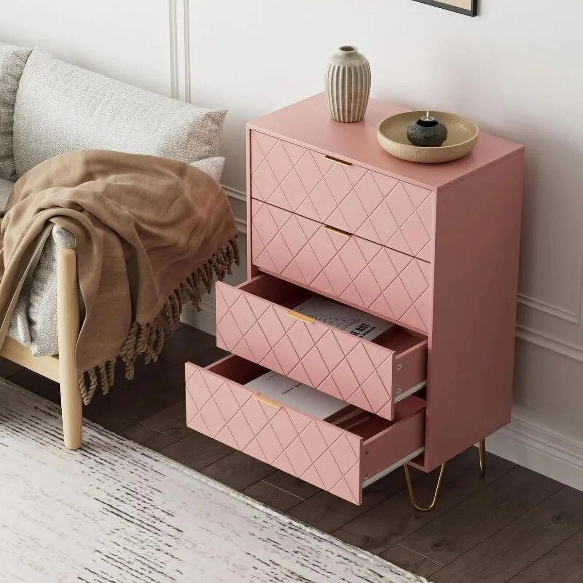 Tall Storage Dresser Chest Cabinet Organizer Unit with Metal Legs K2574