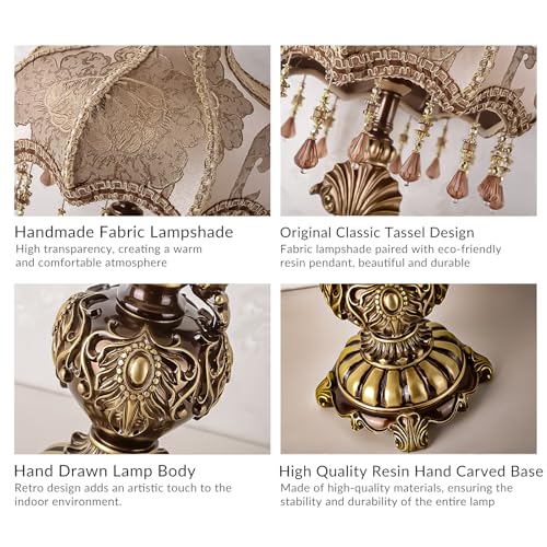 Antique Victorian Floral Table Lamp Fabric Lampshade Resin Base V665473