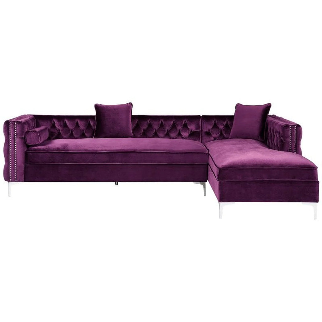 Purple Velvet Sectional Sofa with Right Facing Chaise V6404