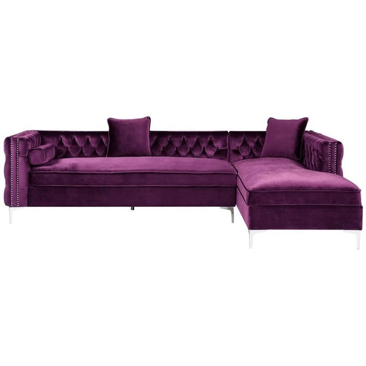 Purple Velvet Sectional Sofa with Right Facing Chaise V6404