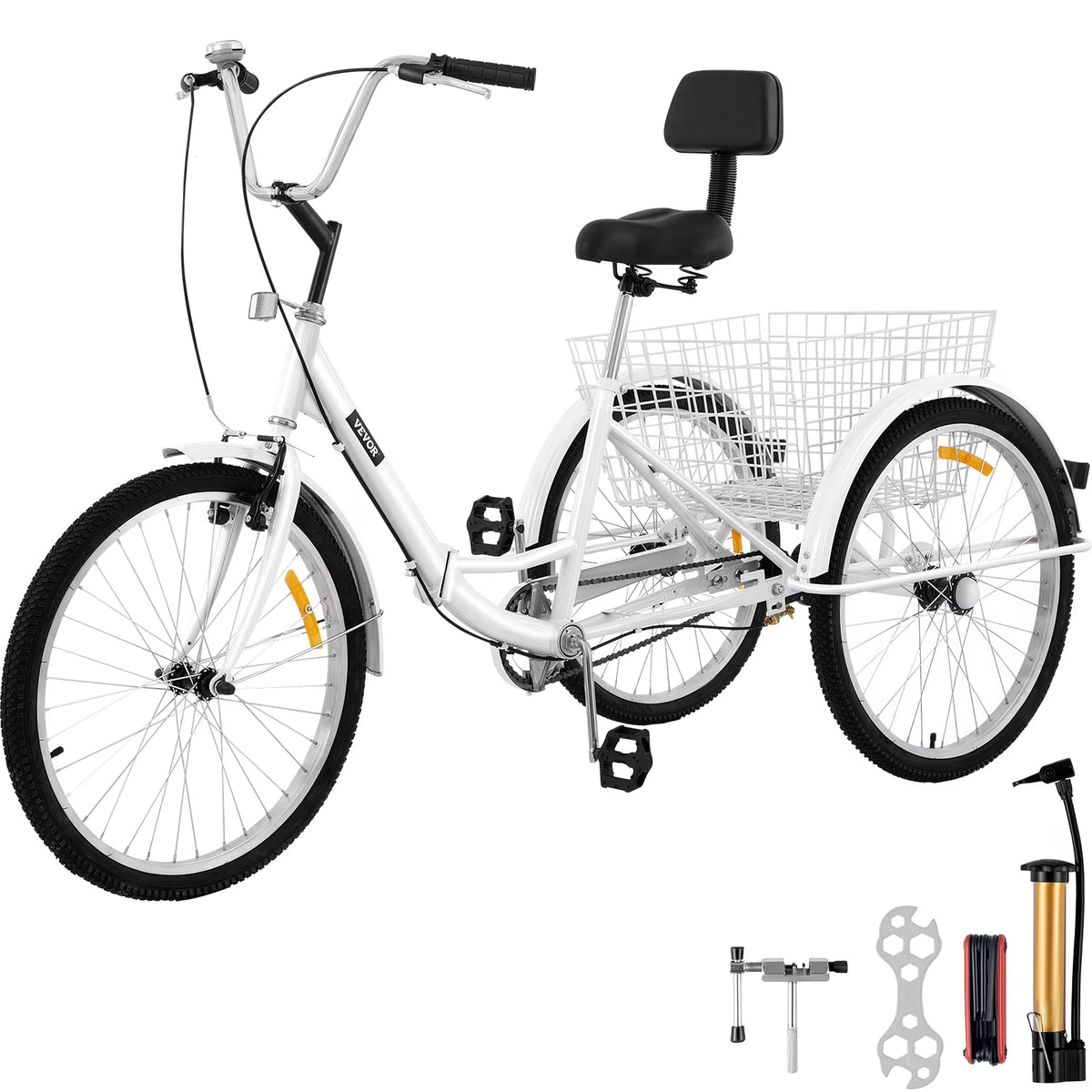Foldable Tricycle 24in Wheels Red Trike with Basket H46433