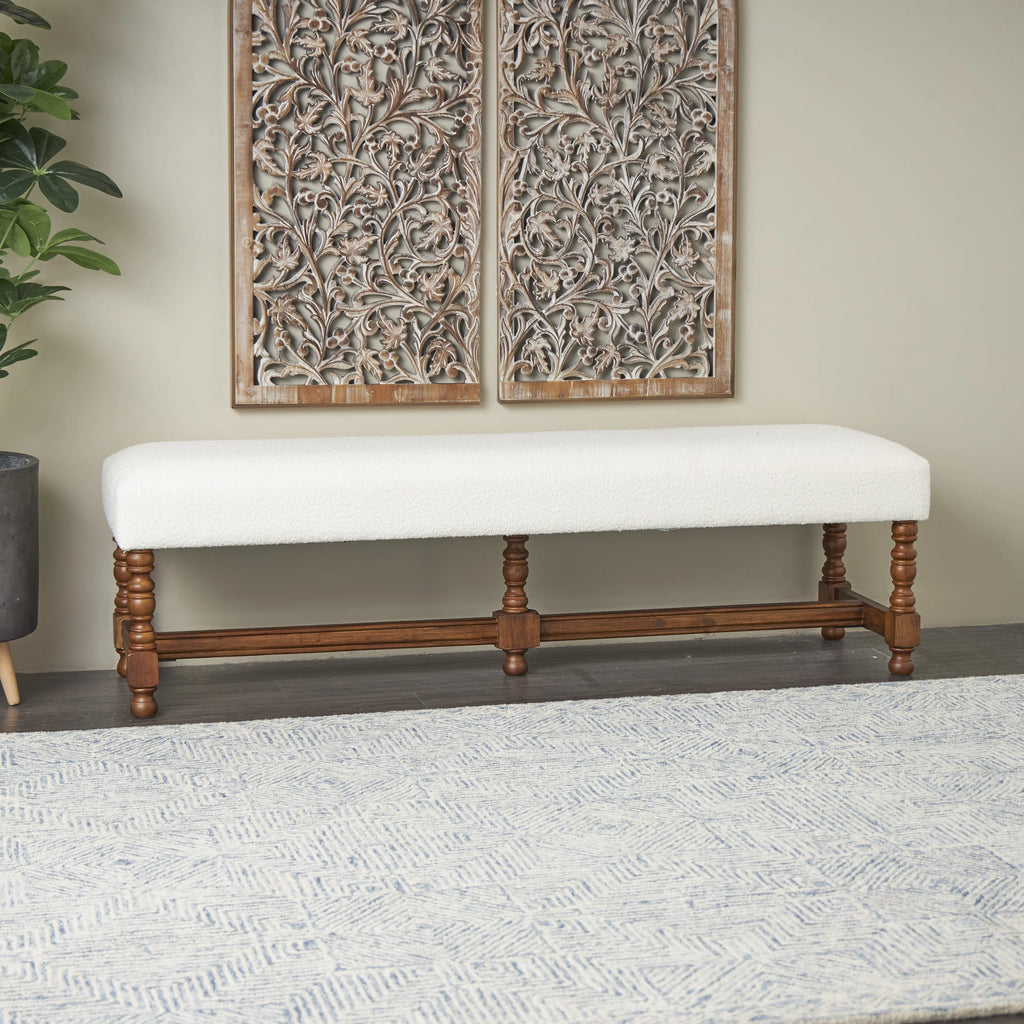 Fabric Bench with Brown Traditional Wood Turned Legs S32227