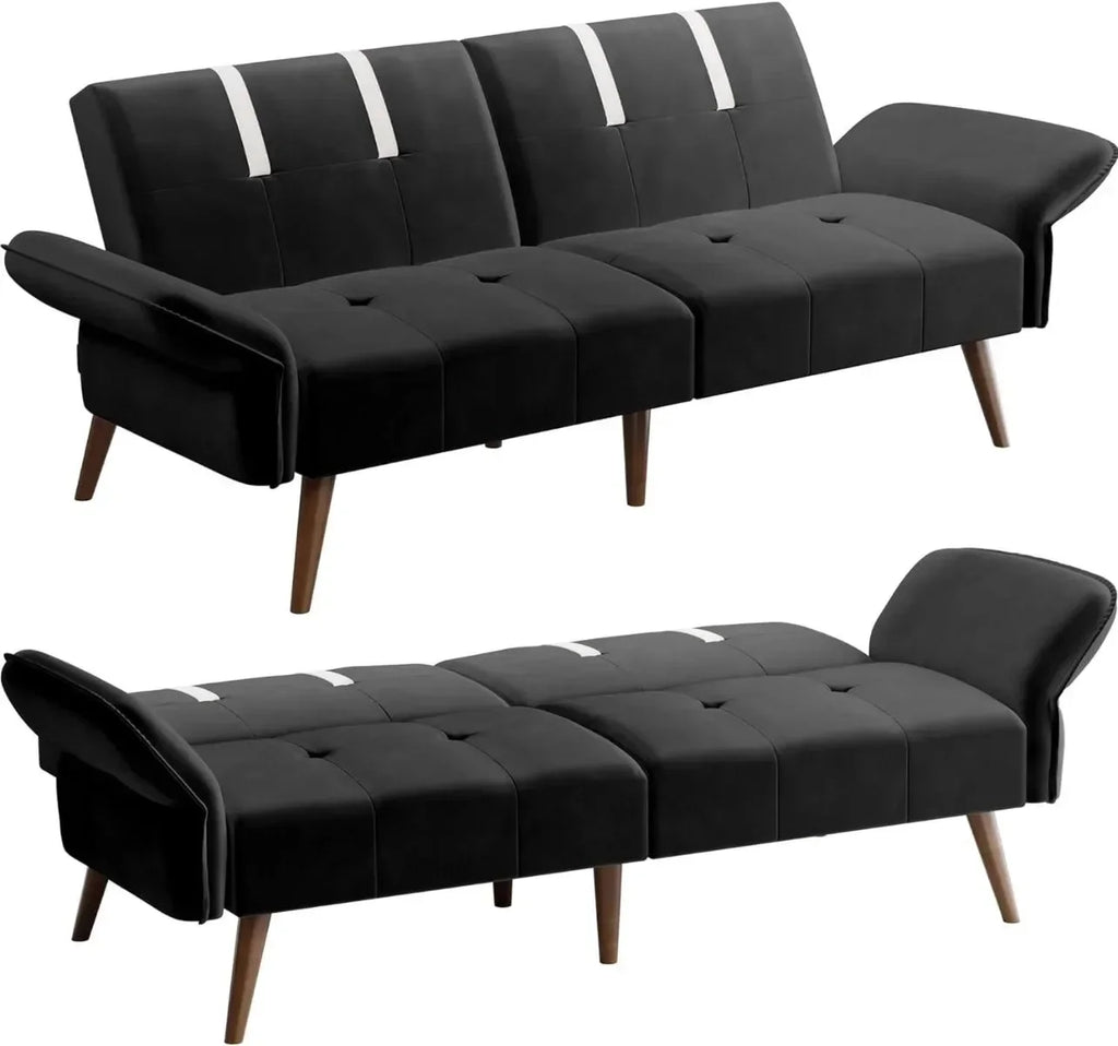 Black Velvet Sofa Bed with Adjustable Armrests P299