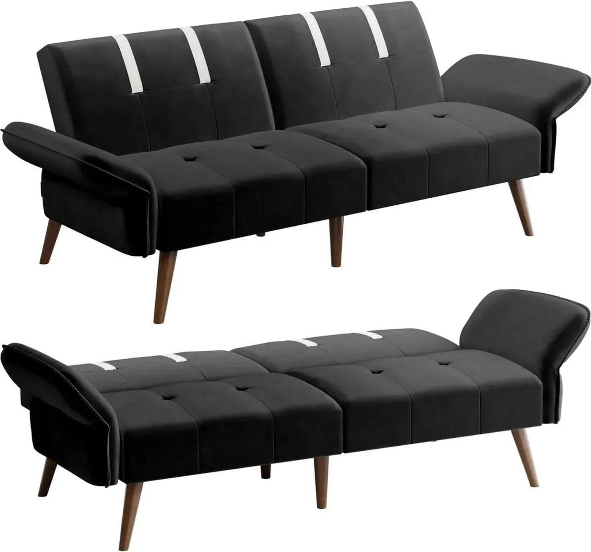 Black Velvet Sofa Bed with Adjustable Armrests P299