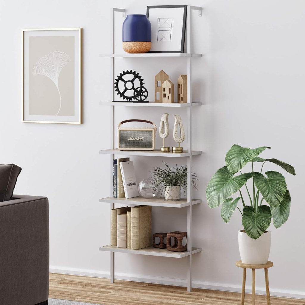 White 3-Shelf Wall Mount Bookshelf with Metal Frame N32509