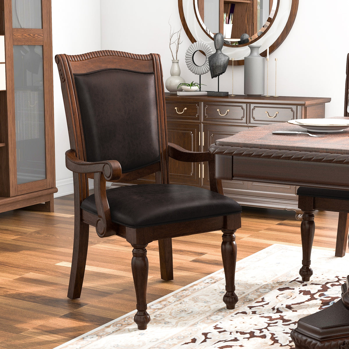 Faux Leather Dining Arm Chairs Set of 2 I7505