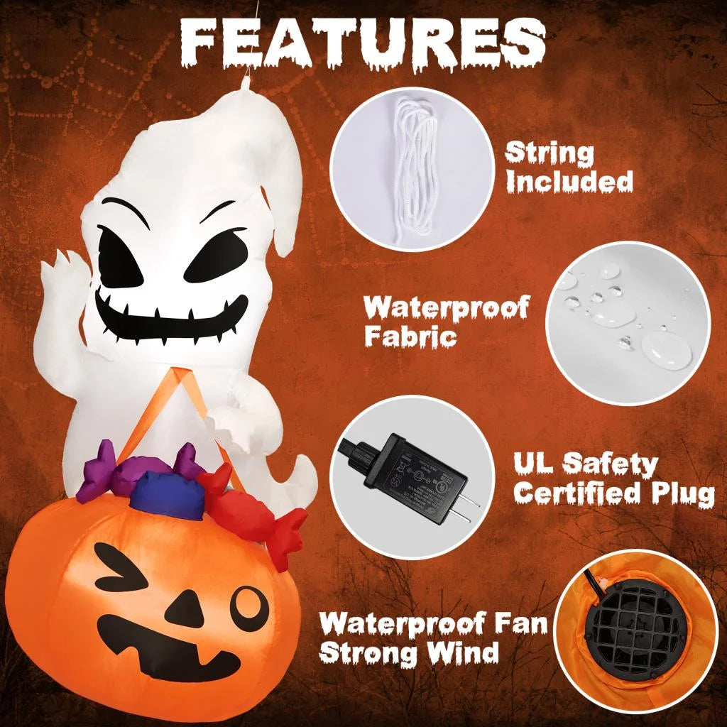 Halloween Inflatable Decor, Ghost Holding Trick Or Treat Bag L4100