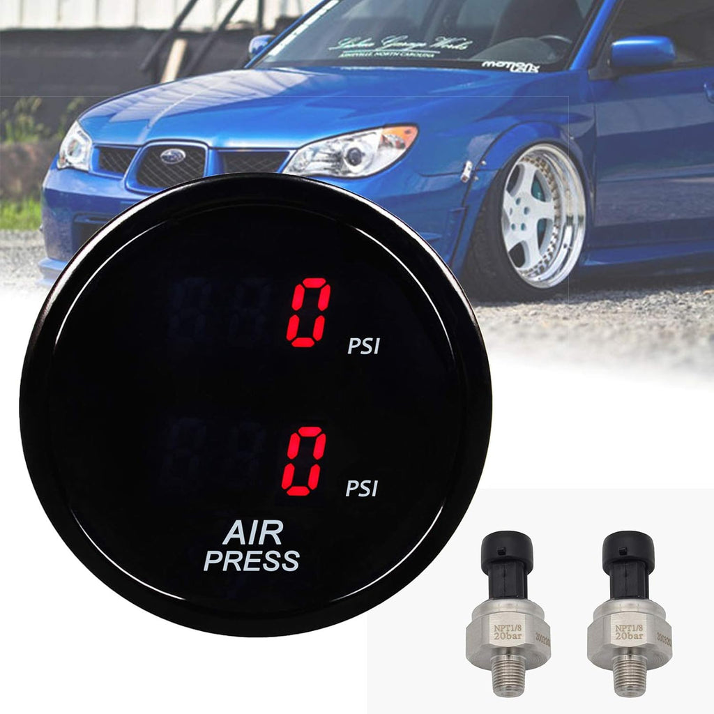 2Inch 52mm Dual Digital Air Suspension Pressure Gauge with 2PCS 5 Meters Electronic Sensors (Red) Pack of 2 X1151