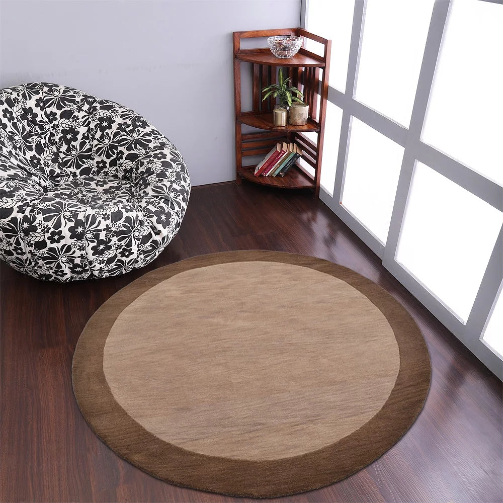 Hand Tufted Wool Round Area Rug Beige Brown 10'x10' H99290