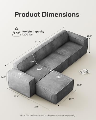 Oversized Deep U Shaped Modular Corduroy Sectional Sofa with Ottoman Q74352