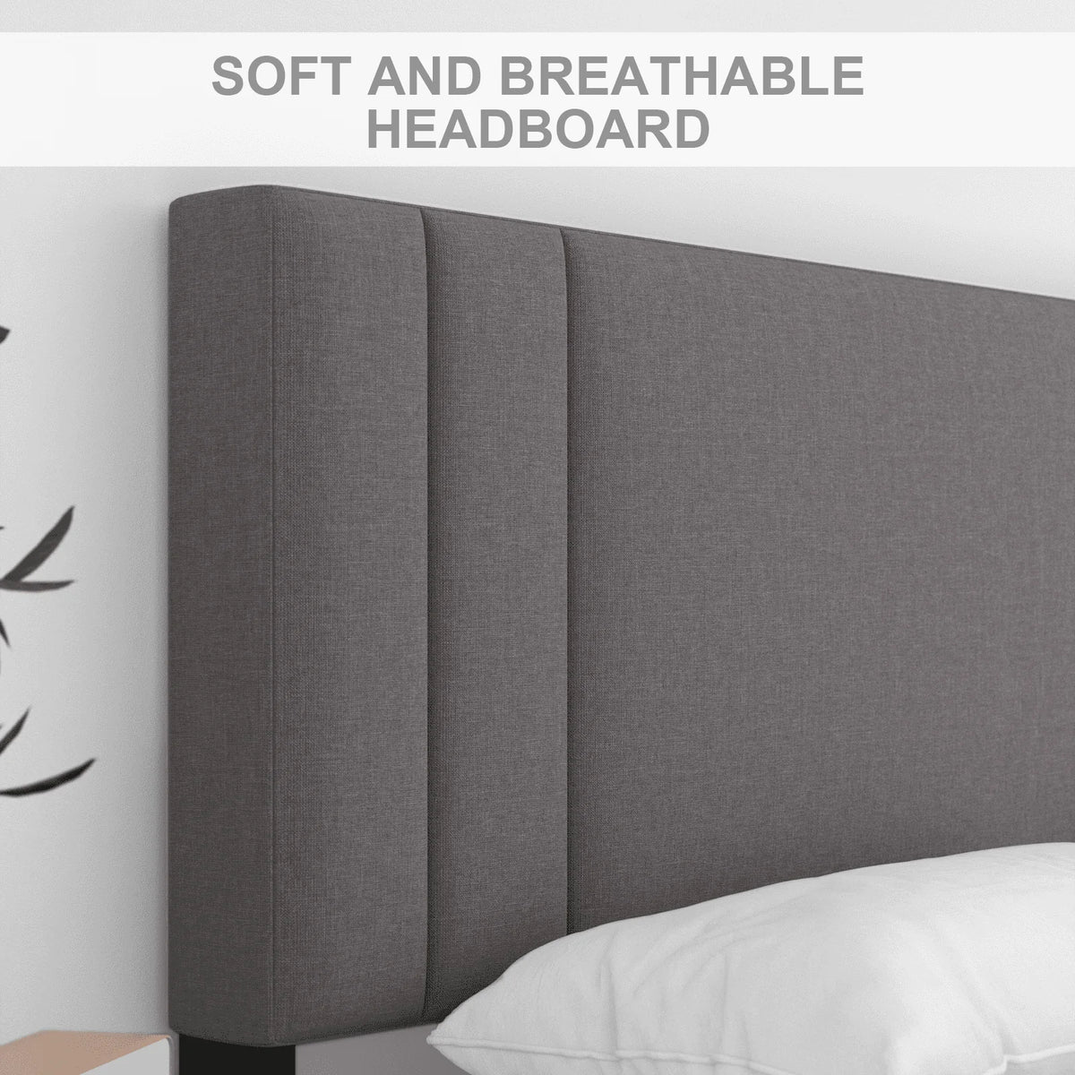 Full Size Platform Bed Frame with Fabric Upholstered Headboard A4696