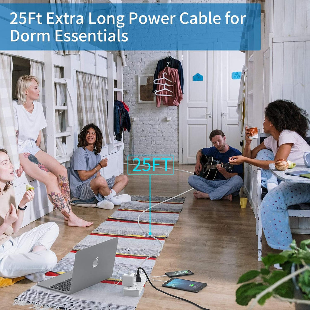 25 Ft Extension Cord Surge Protector with 10 Outlets 2 USB, Pack of 2 T350807