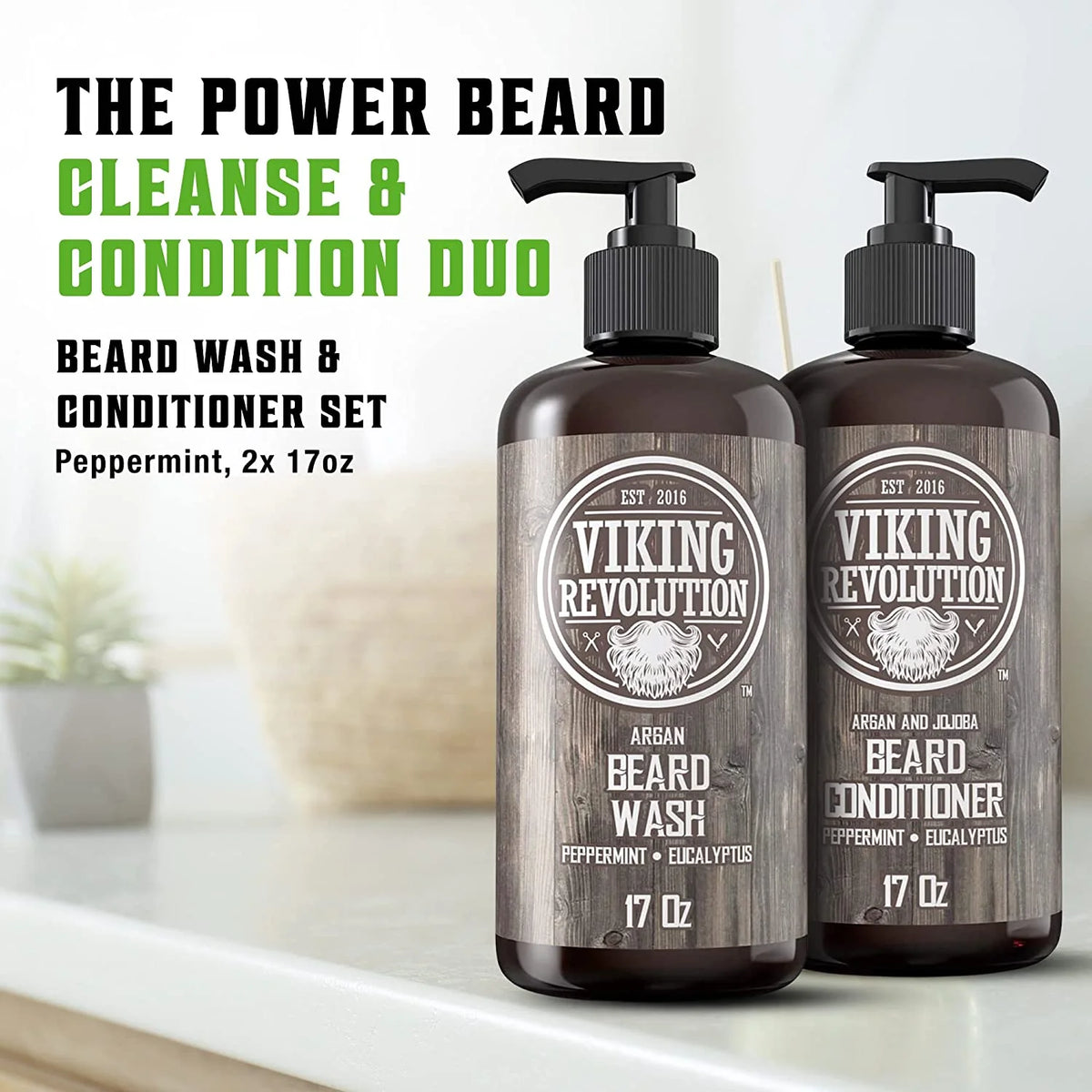 Beard Wash & Beard Conditioner Peppermint & Eucalyptus 34 Oz O91768