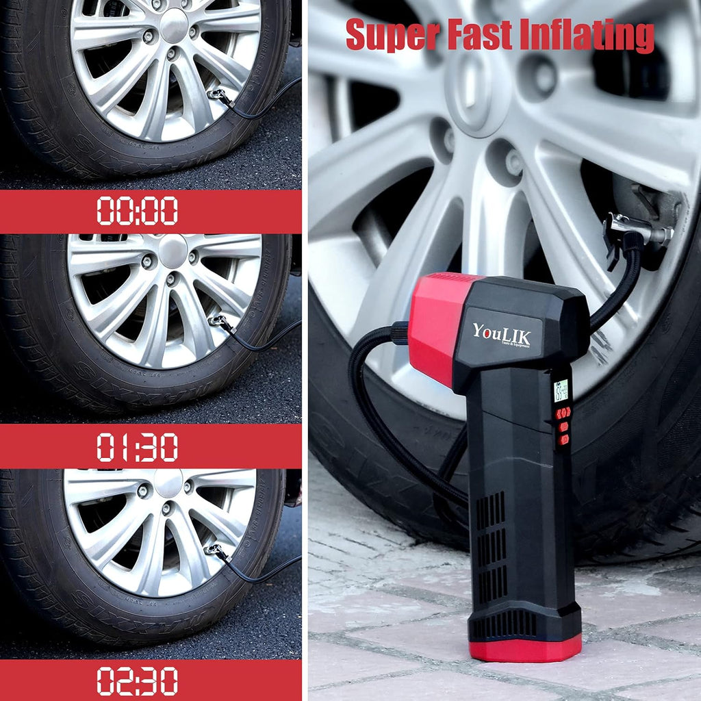Tire Inflator Portable Air Compressor, 6000mAh Cordless Electric Pump B97448