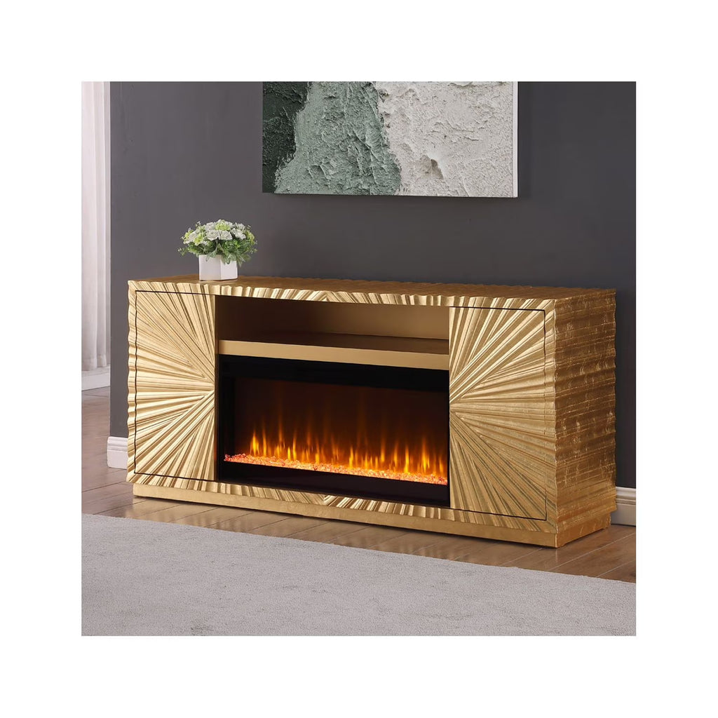 Metallic Gold Freestanding Infrared Electric Fireplace TV Stand N641042