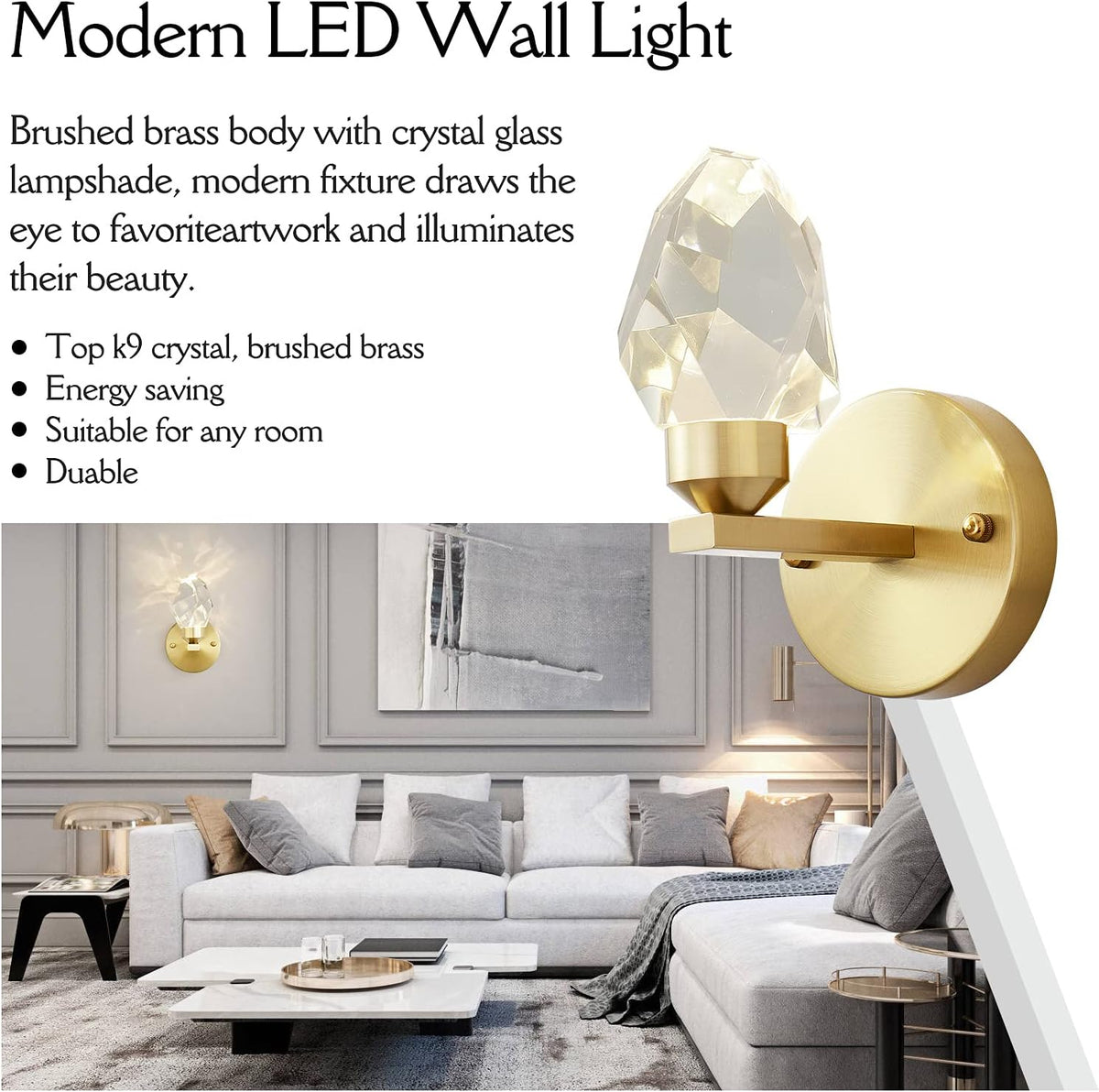 Crystal Gold Wall Sconce, K9 Crystal Wall Mounted Light O333597