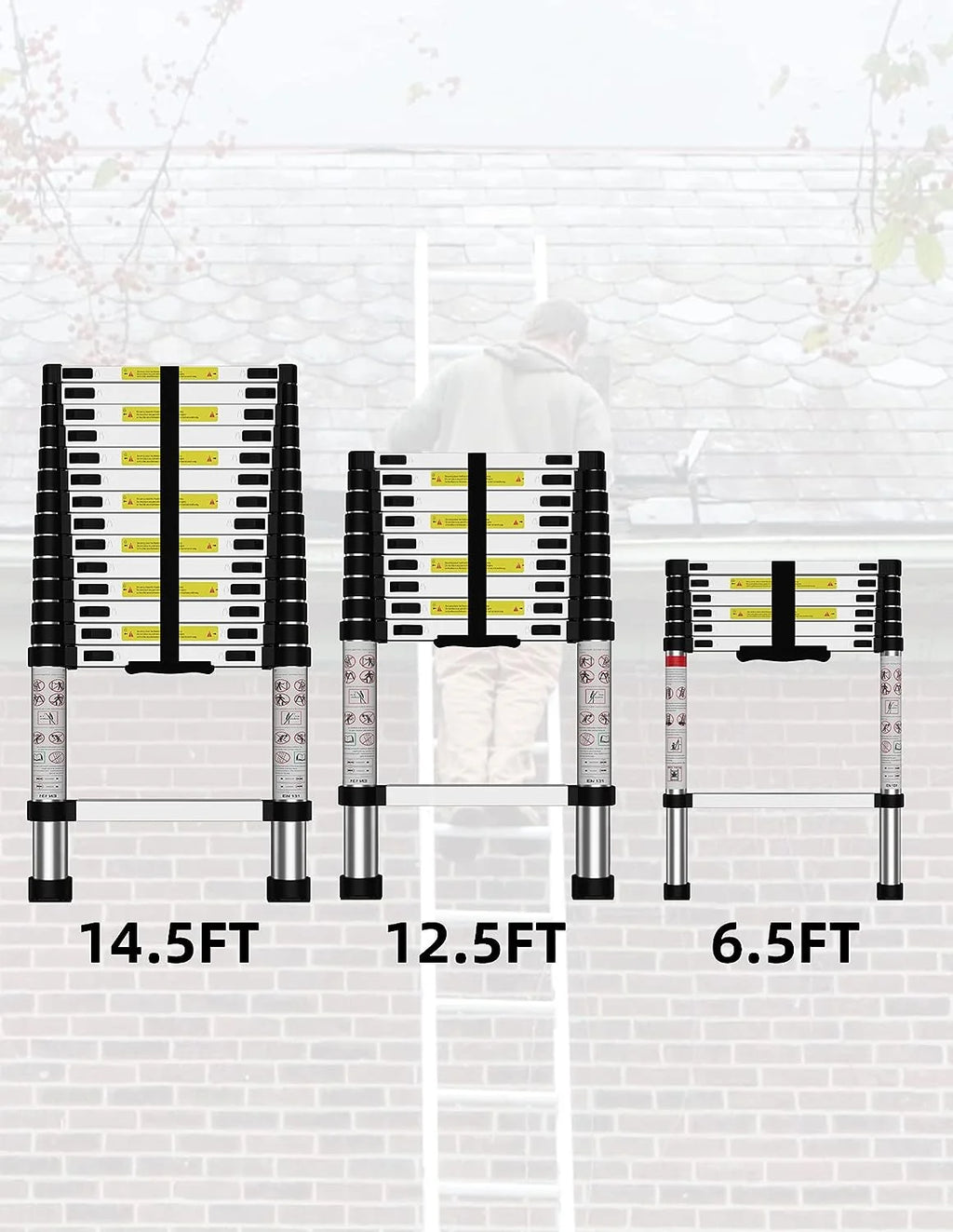 Telescoping Ladder, 12.5 FT Aluminum Heavy Duty 330 lbs Load E944795