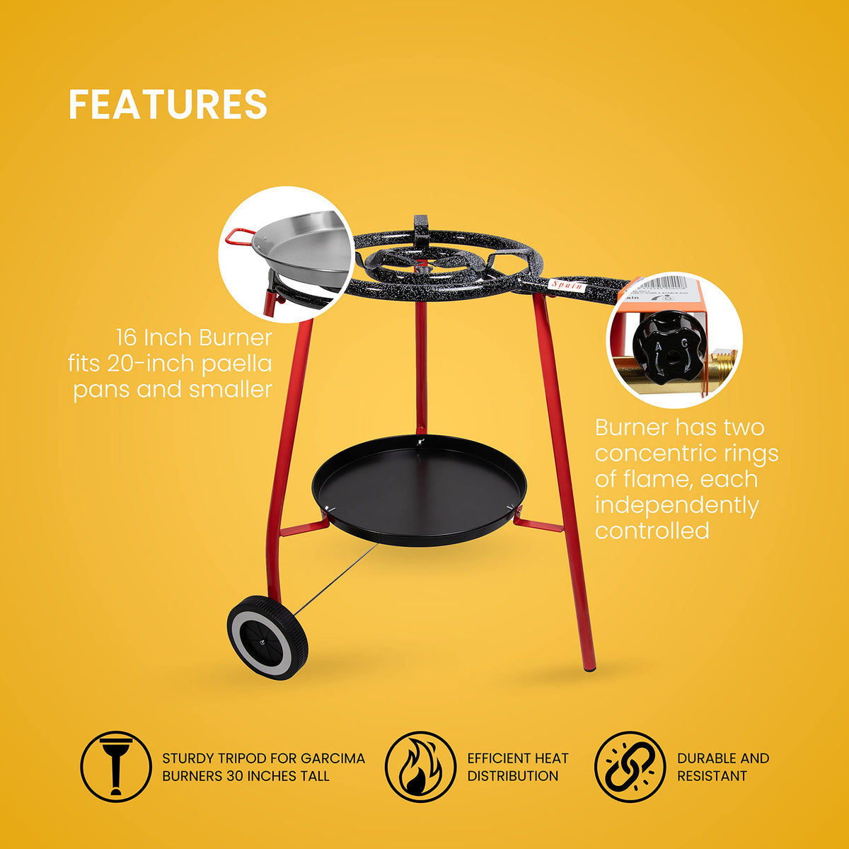 12 Servings Carbon Steel Outdoor Paella Pan Set with Burner and Legs W69492