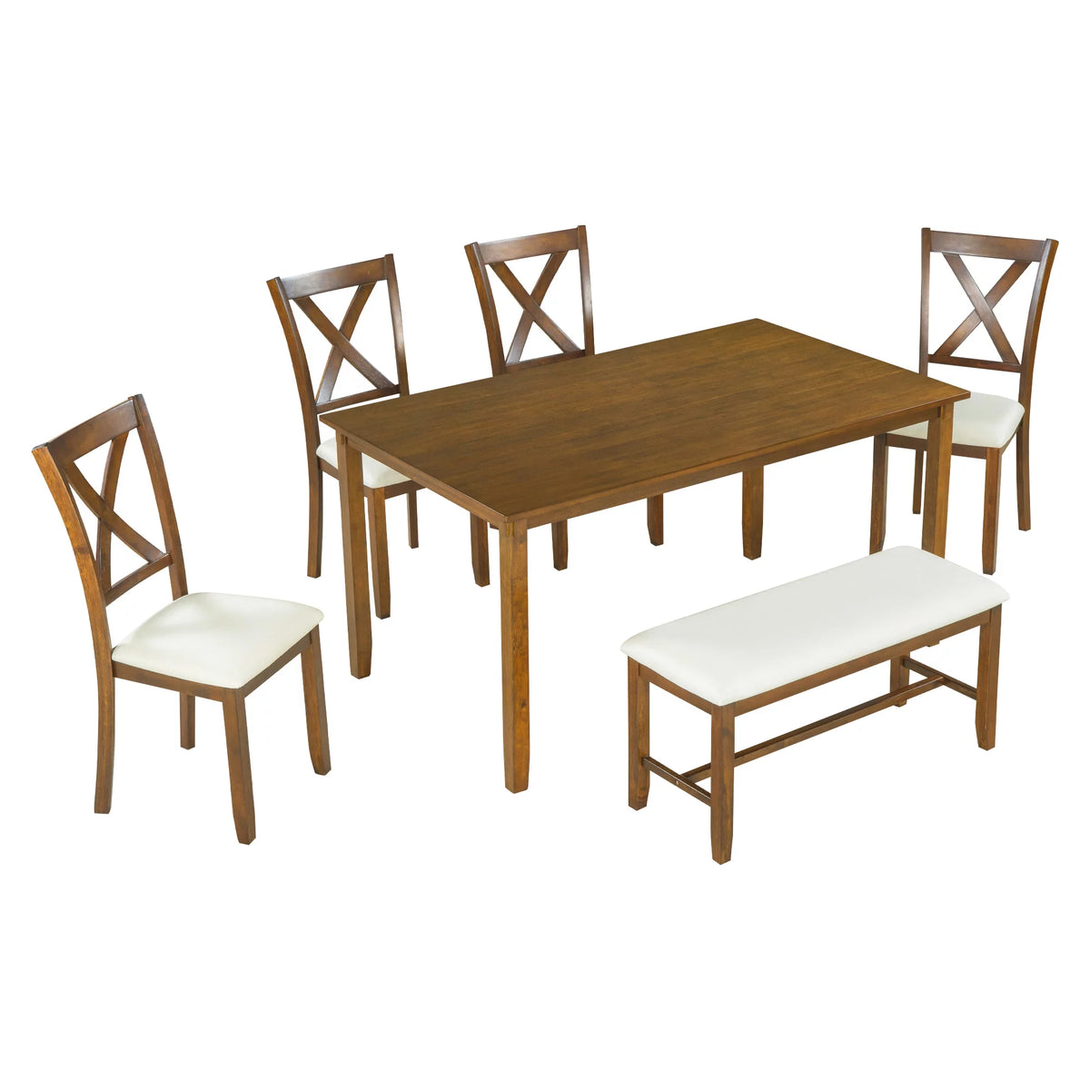 6-Piece Wooden Dining Table Set with 4 Chairs and Bench S80421
