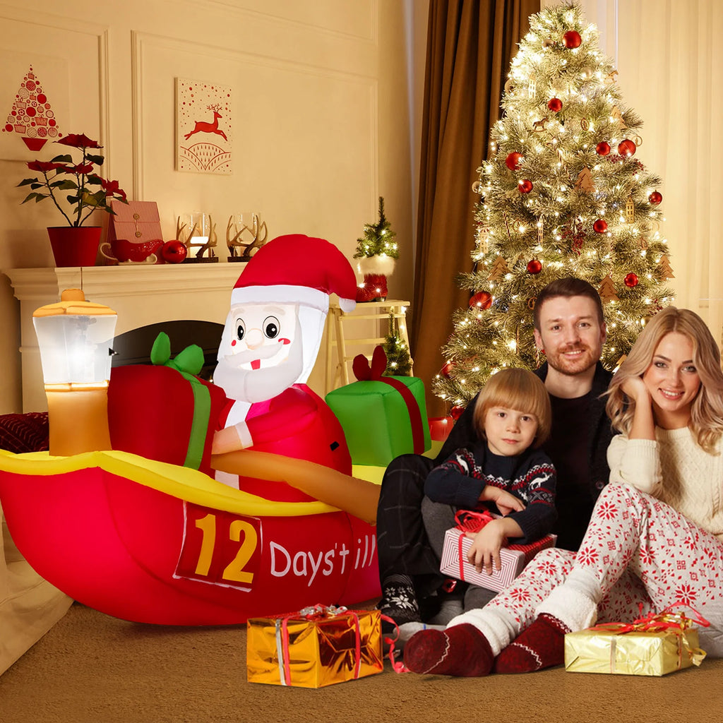 7 FT Christmas Inflatable Santa Claus Rowing Boat with Navigation Light N186860
