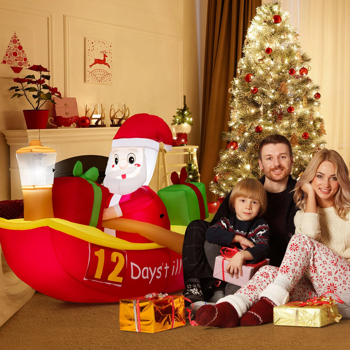 7 FT Christmas Inflatable Santa Claus Rowing Boat with Navigation Light N186860