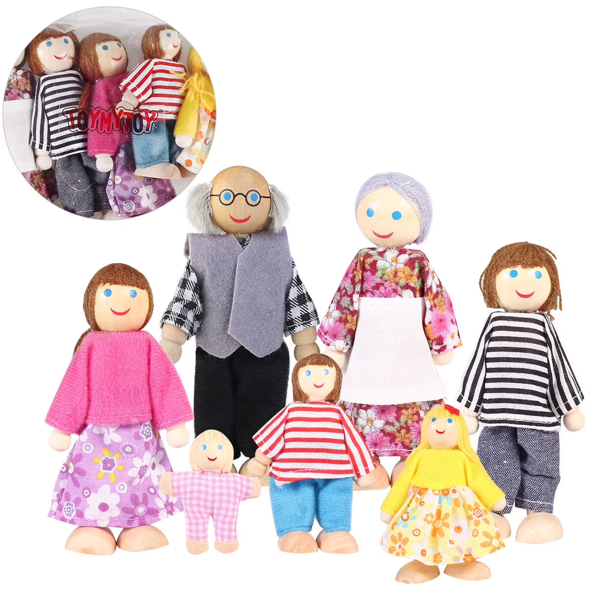 Wooden Dollhouse Dolls Set of 7 Figures J12020