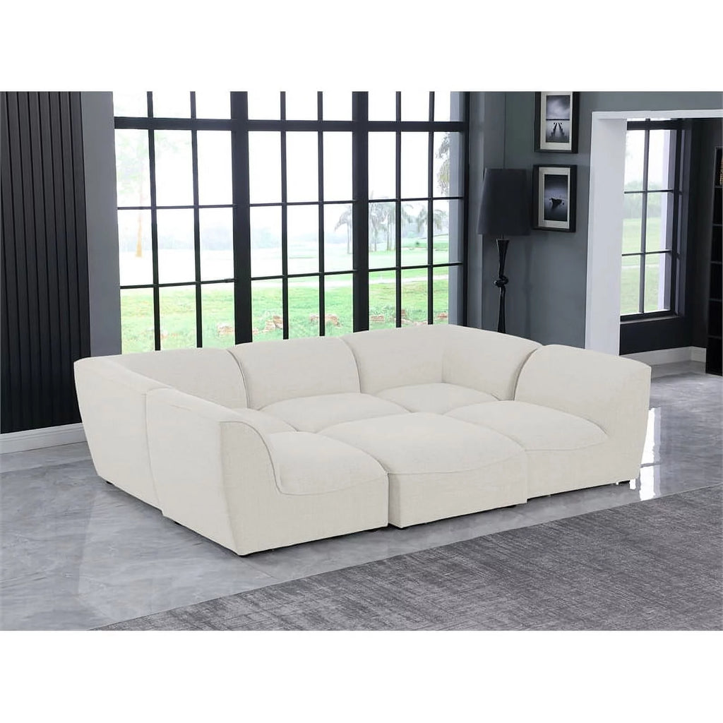 Cream Linen Textured Modular Sectional D8092